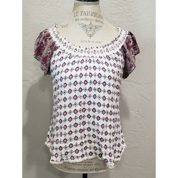 Self E Crochet Trim Knit Cold Shoulder or Short Sleeve Shirt Blouse | Size Large - Picture 11 of 11